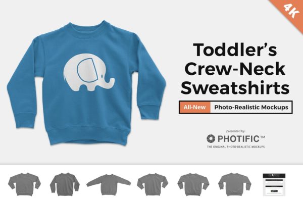 幼童长袖毛衣样机模板 Toddler’s Crew Neck Sweater Mockups