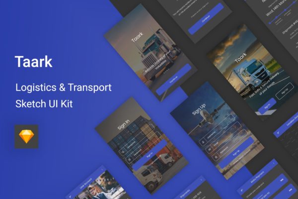 物流运输快递APP应用UI界面设计SKETCH模板 Taark – Logistics &amp; Transport Sketch UI Kit