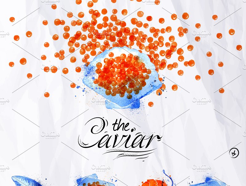 海鲜水彩矢量图形素材集 Set Seafood插图(4)