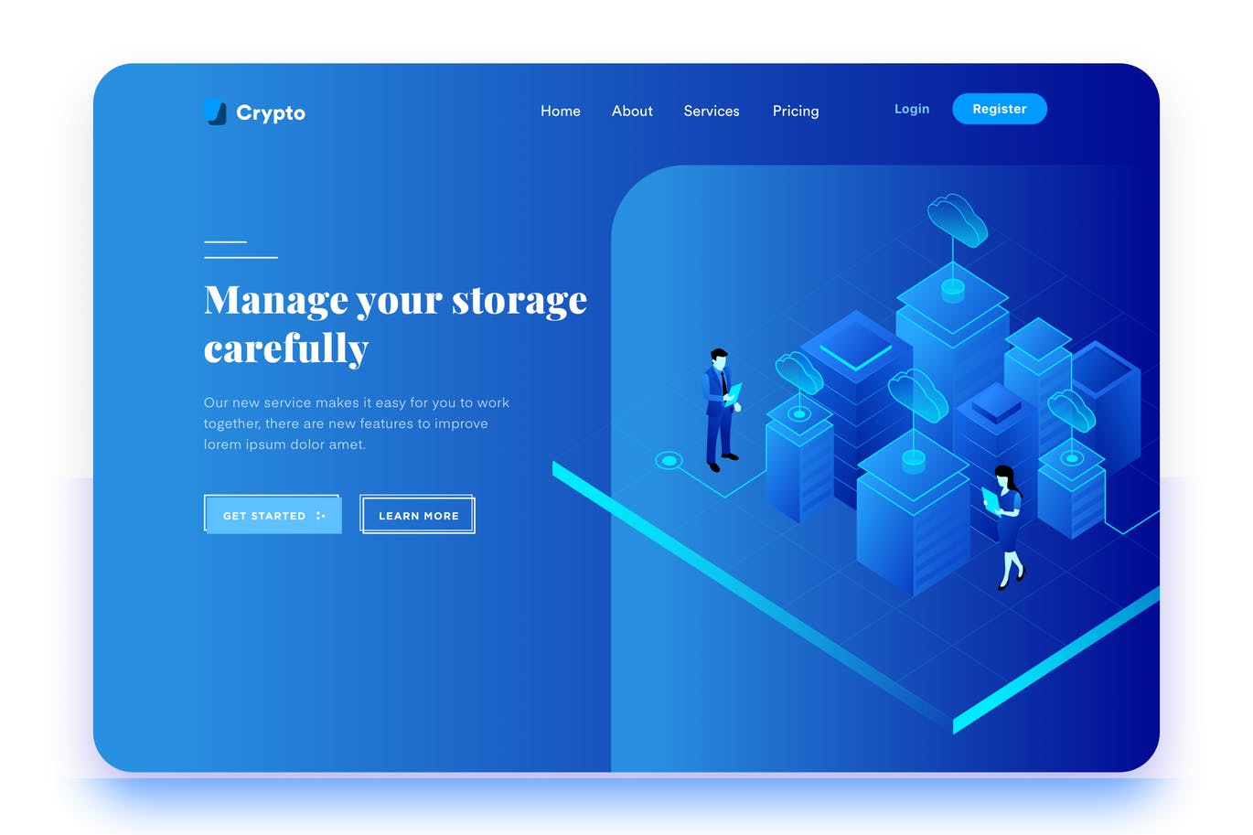 数据存储概念主题网站设计矢量插画 Data Storage Management Desktop Header插图