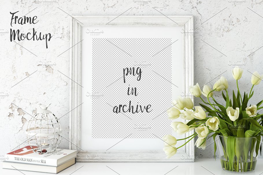 复古实木相框画框样机 Vintage Interior Frame Mockup – 02插图(2)