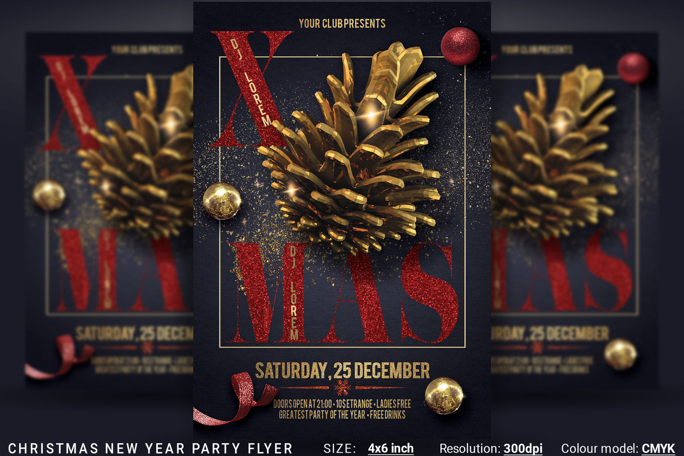 圣诞节&新年派对宣传海报模板 Christmas New Year Party Flyer [psd]插图