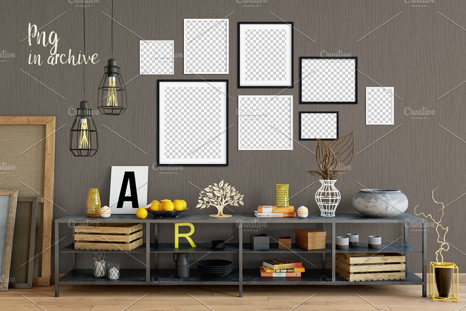 室内画框&墙纸设计展示样机 Interior Frame & Wall Mockup 06插图(4)