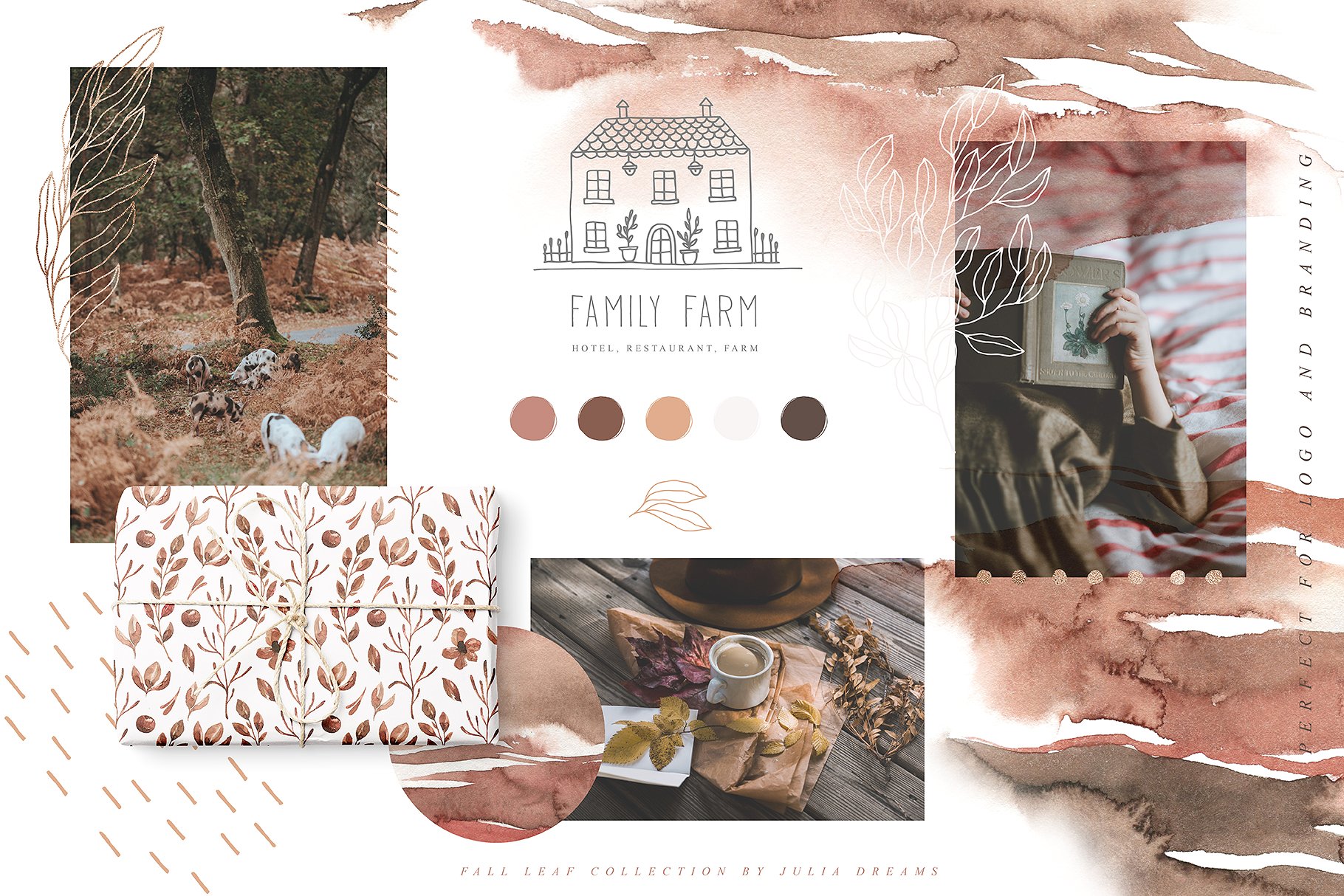 秋天落叶元素水彩插画 Fall Leaf Watercolor Collection插图(1)