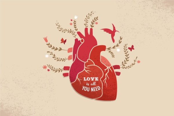 心花怒放的爱情背景 Love background with heart & flowers