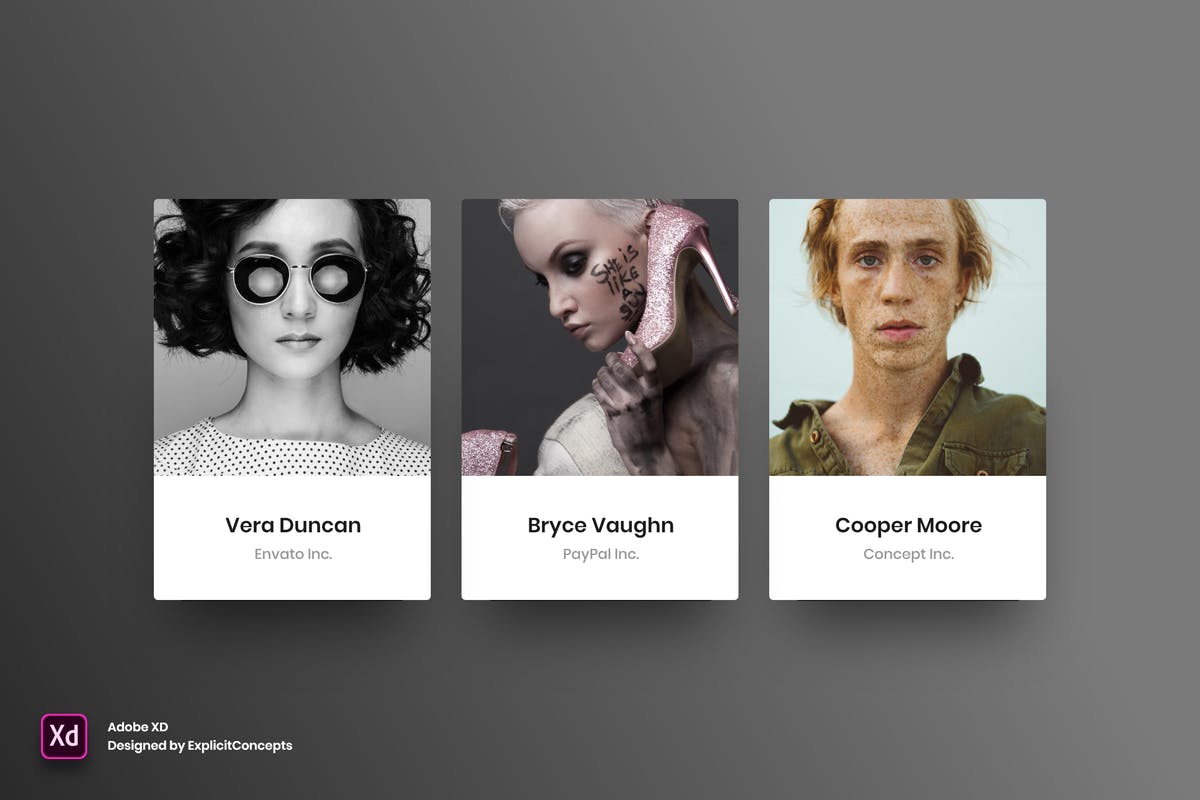 适用于Adob​​e XD的网站设计卡片UI模板素材Vol.5 Team Vol 05 – Adobe XD插图