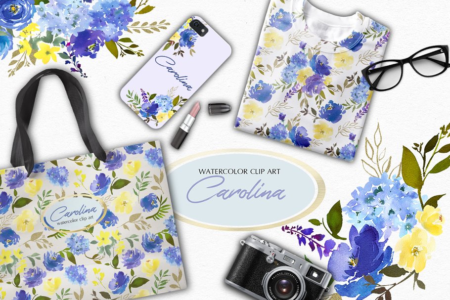 皇家蓝色水彩花卉剪贴画 Royal Blue Watercolor Floral Clipart插图(6)