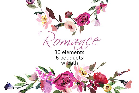 粉红色水彩花卉剪贴画合集 Pink Red AcrylFlowers Clipart插图