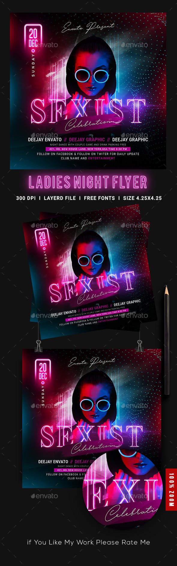 迪斯科夜总会DJ传单设计模板插图