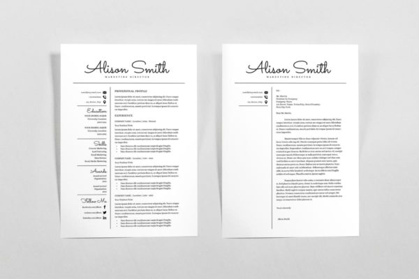 现代简约风个人电子简历&amp;介绍推荐信模板 Resume &amp; Letterhead