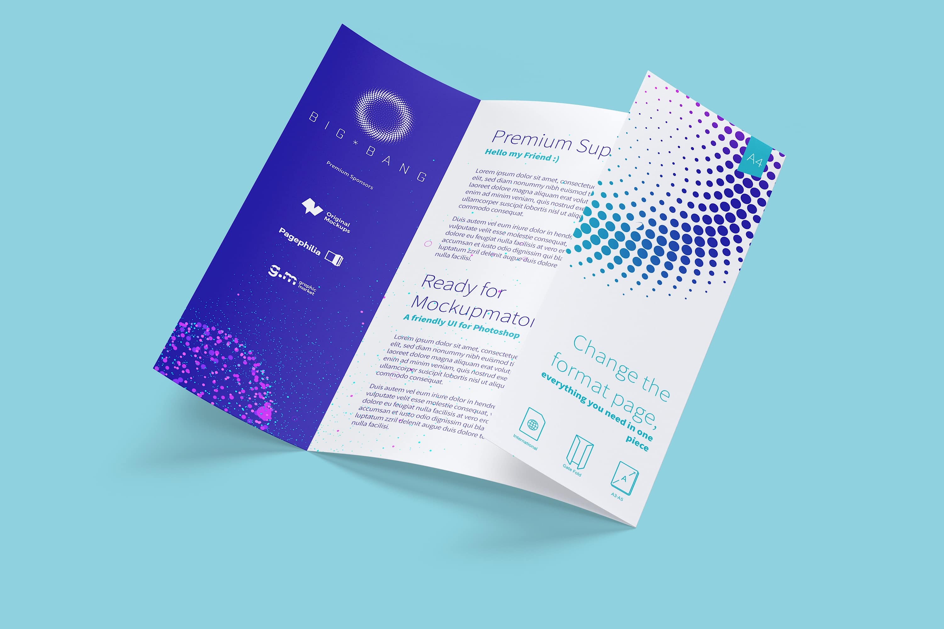 A4纸折叠企业宣传传单设计效果图样机02 A4 Gate Fold Brochure Mockup 02插图(4)