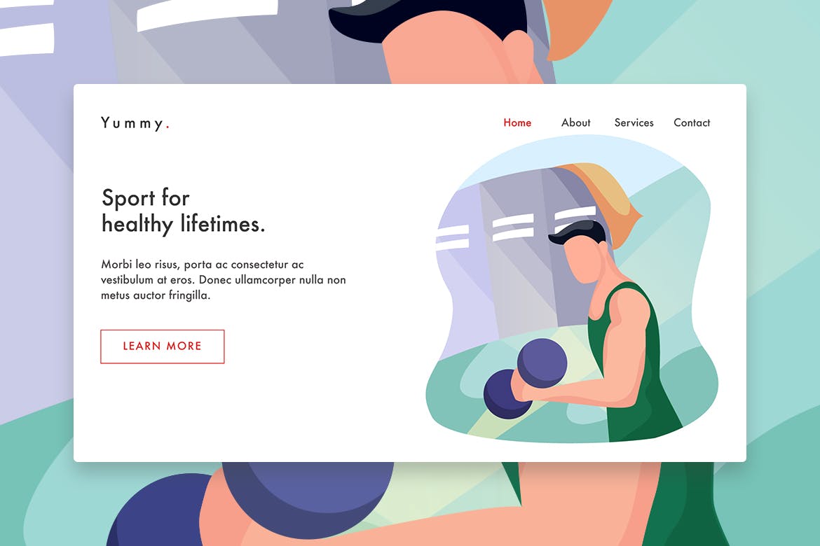 举重运动员手绘插画网站着陆页设计模板 Weight Lifting web template for Landing page插图(1)