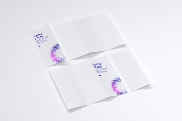 三折页折叠传单/宣传册设计效果图样机04 Letter Z Fold Brochure Mockup 04
