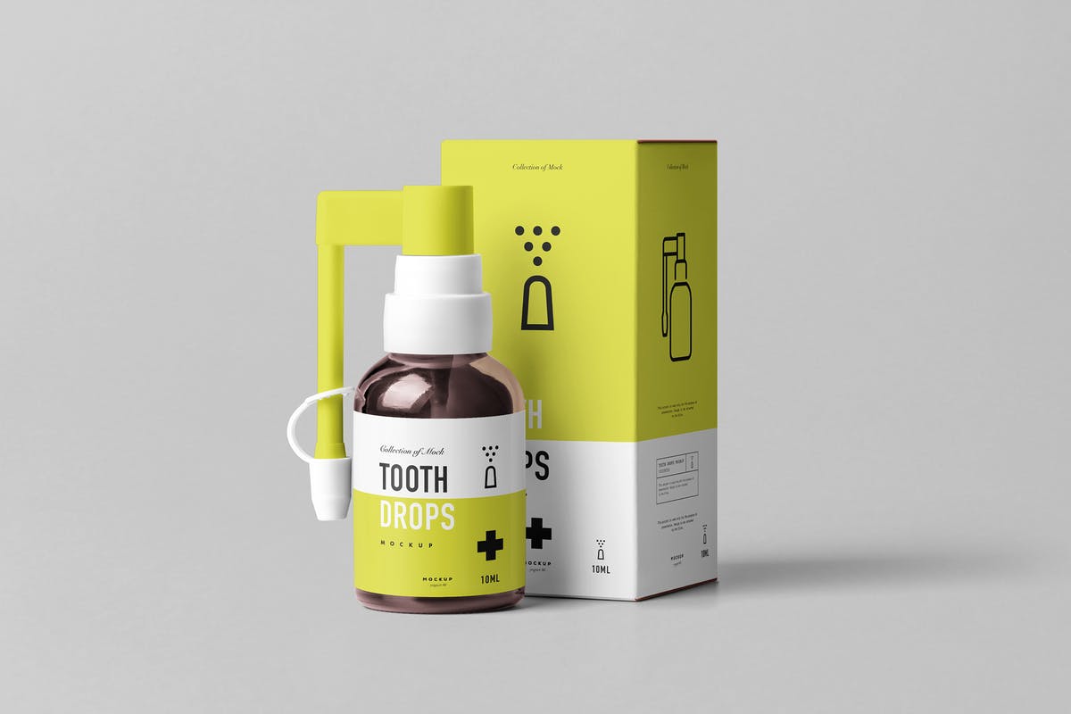 牙齿滴涂器滴瓶口腔药物包装样机模板 Tooth Drops Applicator Mock-up插图