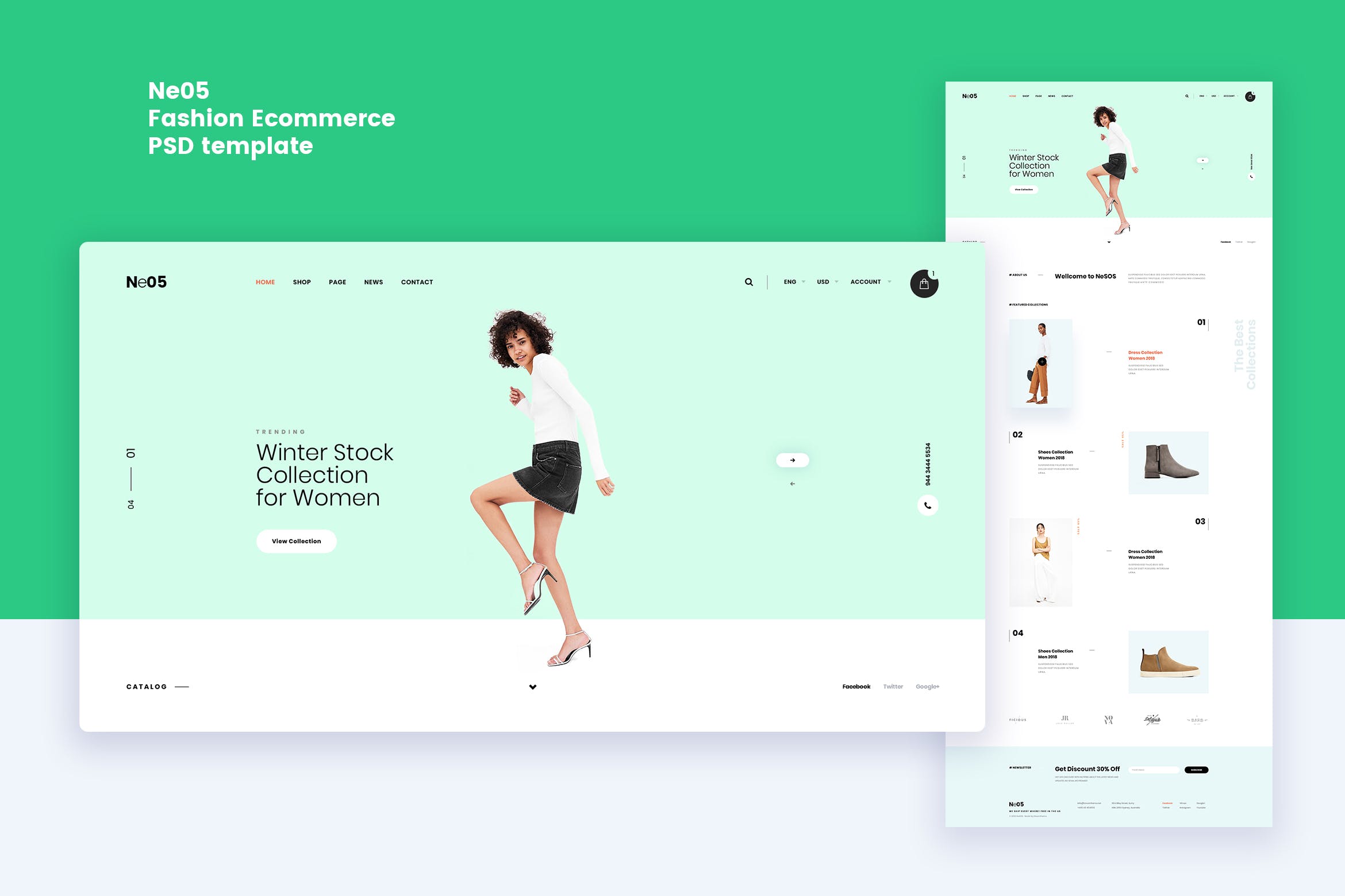 时尚女鞋电商网上商城PSD设计模板 Ne05 – Fashion Ecommerce PSD template插图