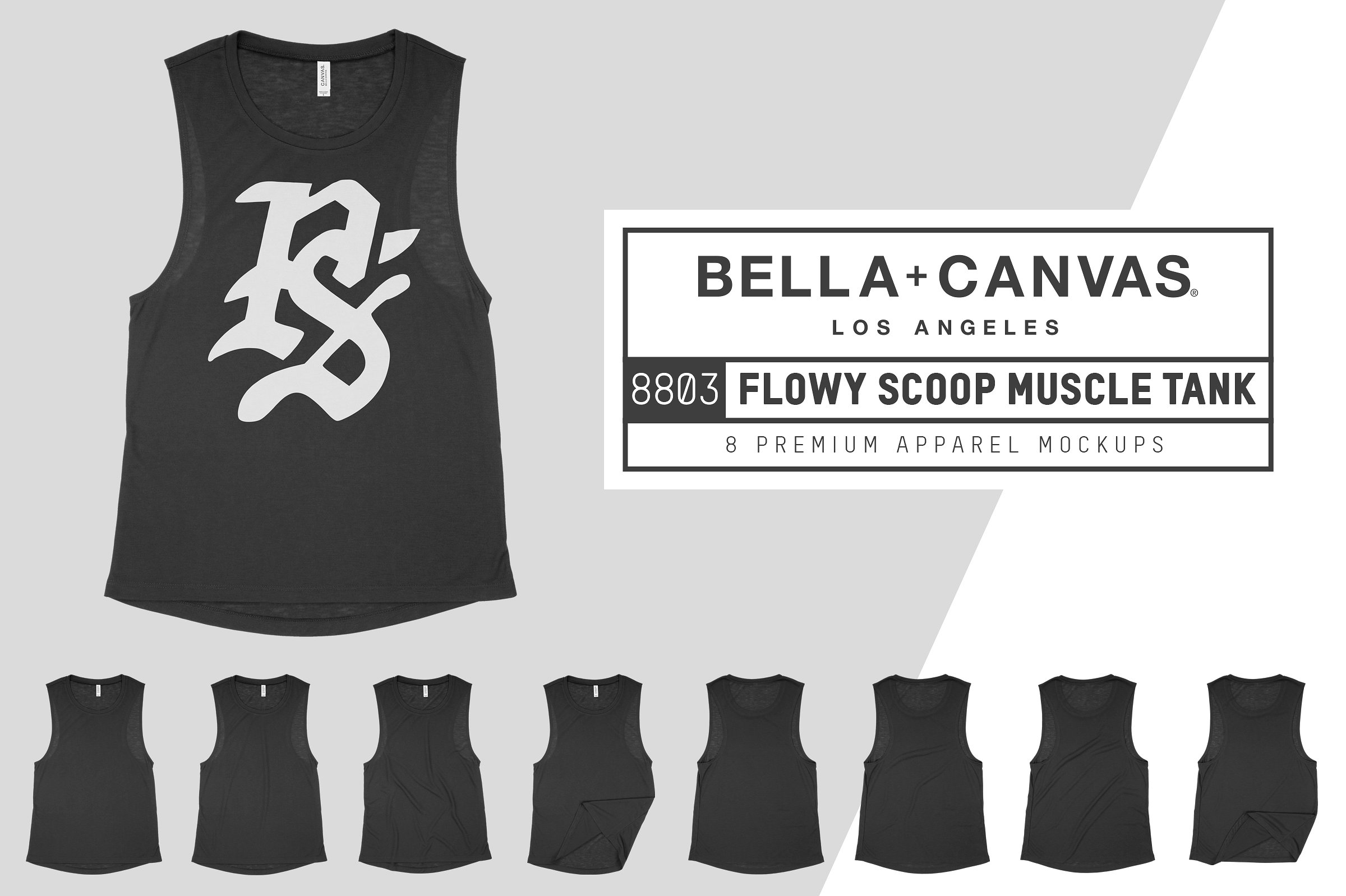 肌肉男运动背心服装样机 Bella Canvas 8803 Scoop Muscle Tank插图