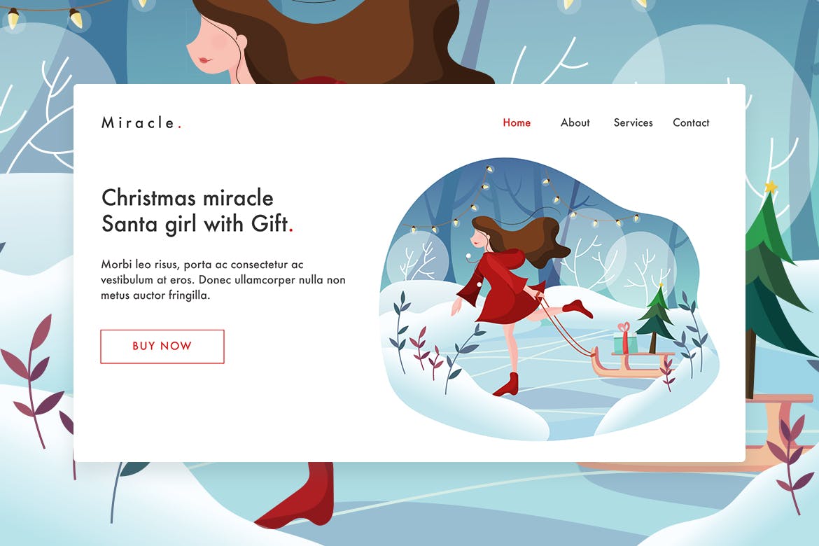 圣诞节礼物主题网站设计矢量插画素材v2 Santa girl with gift Vector Illustration Landing插图(1)