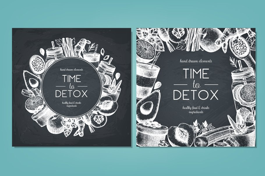 复古风格健康食品及饮料成分插画 Vegetarian Food Ingredients Set插图(6)
