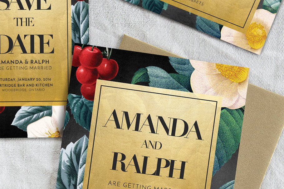 金色花卉婚礼设计物料设计素材包 Gold Floral Wedding Suite插图(3)