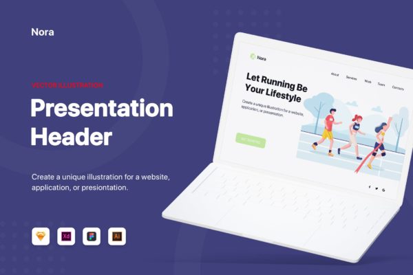 跑步运动主题网站Banner&amp;着陆页设计插画素材 Nora – Banner &amp; Landing Page