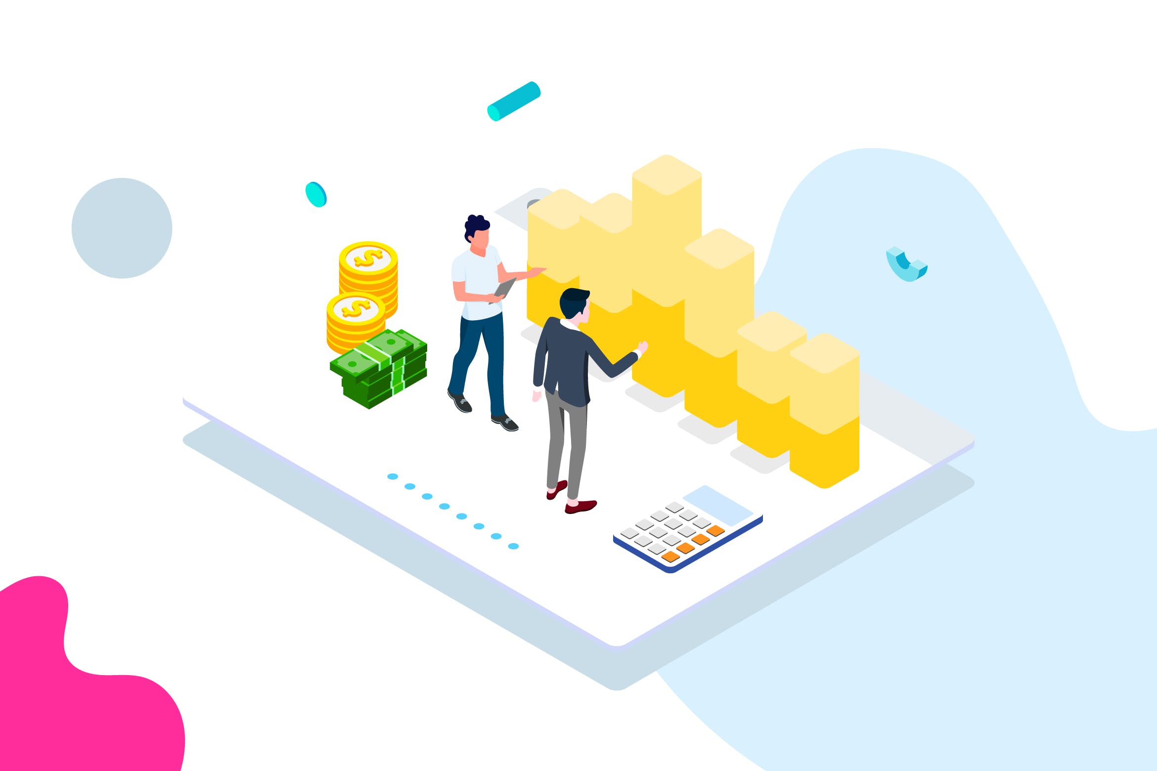 财务成本管理金融业务场景等距概念插画v5 Track Financial Costs Isometric Illustration – FV插图