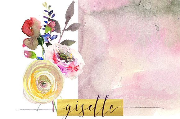 黄色粉色水彩花卉剪贴画合集 Watercolor Pink Yellow Flowers插图(19)