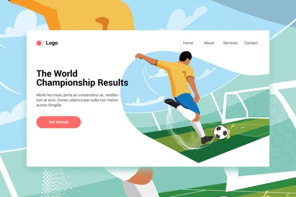 足球运动素材库精选概念插画网站着陆页设计模板v1 Playing Football web template for Landing page
