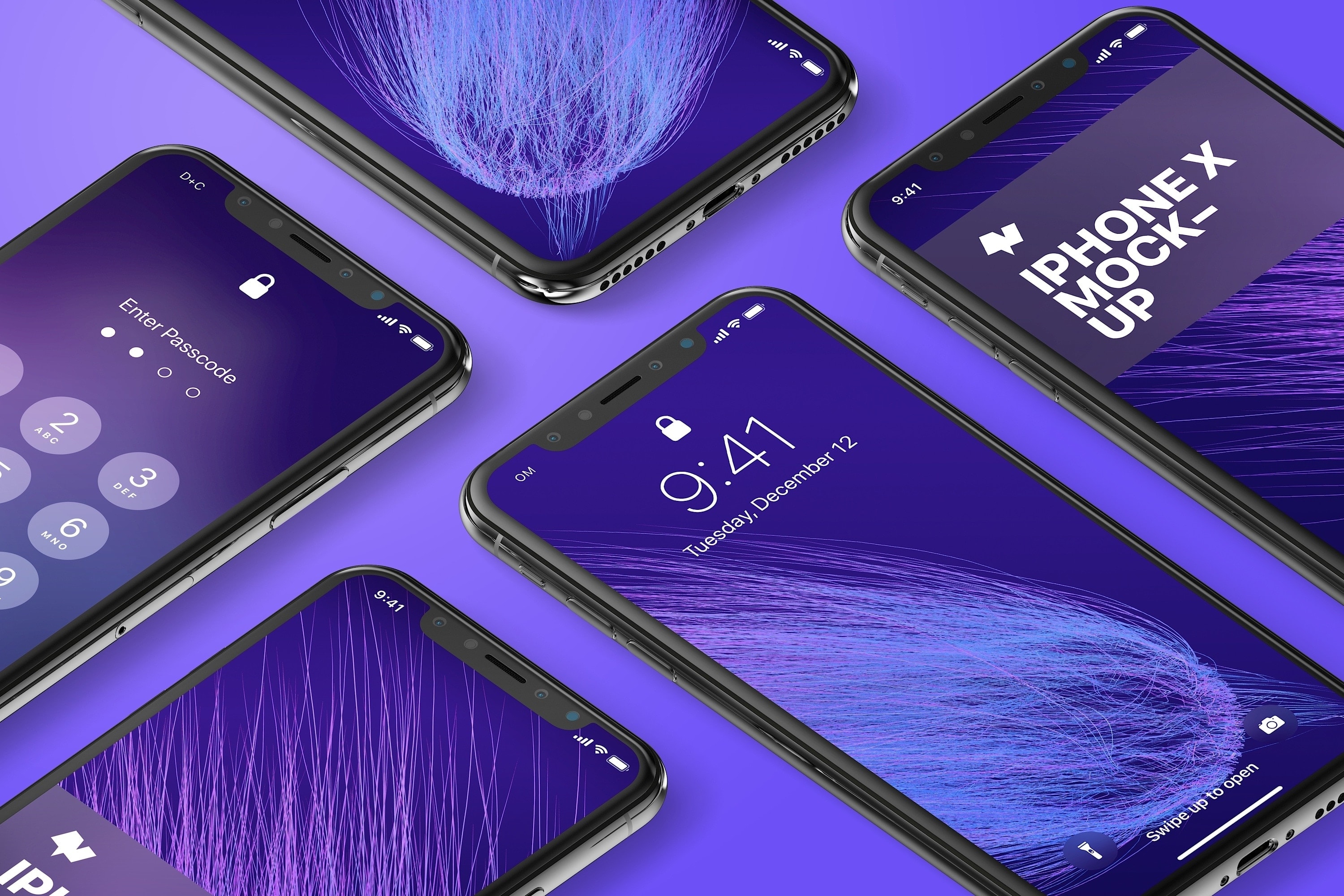 iPhone X多屏幕平铺视角手机应用UI设计效果预览样机07 iPhone X Mockup 07插图(3)