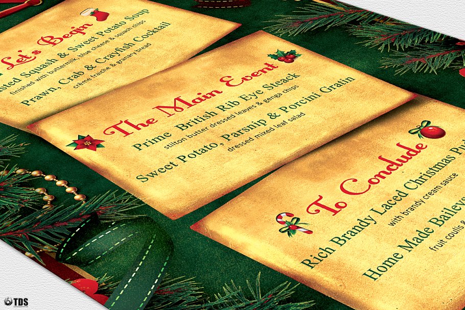 圣诞节主题菜单PSD模板v2 Christmas Menu PSD V2插图(6)