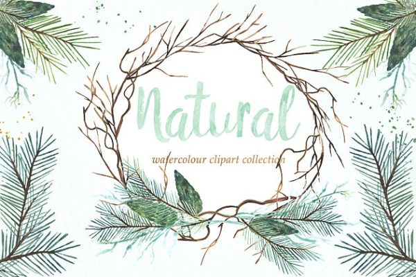 冬季水彩手绘剪贴画合集 Natural winter. Watercolors