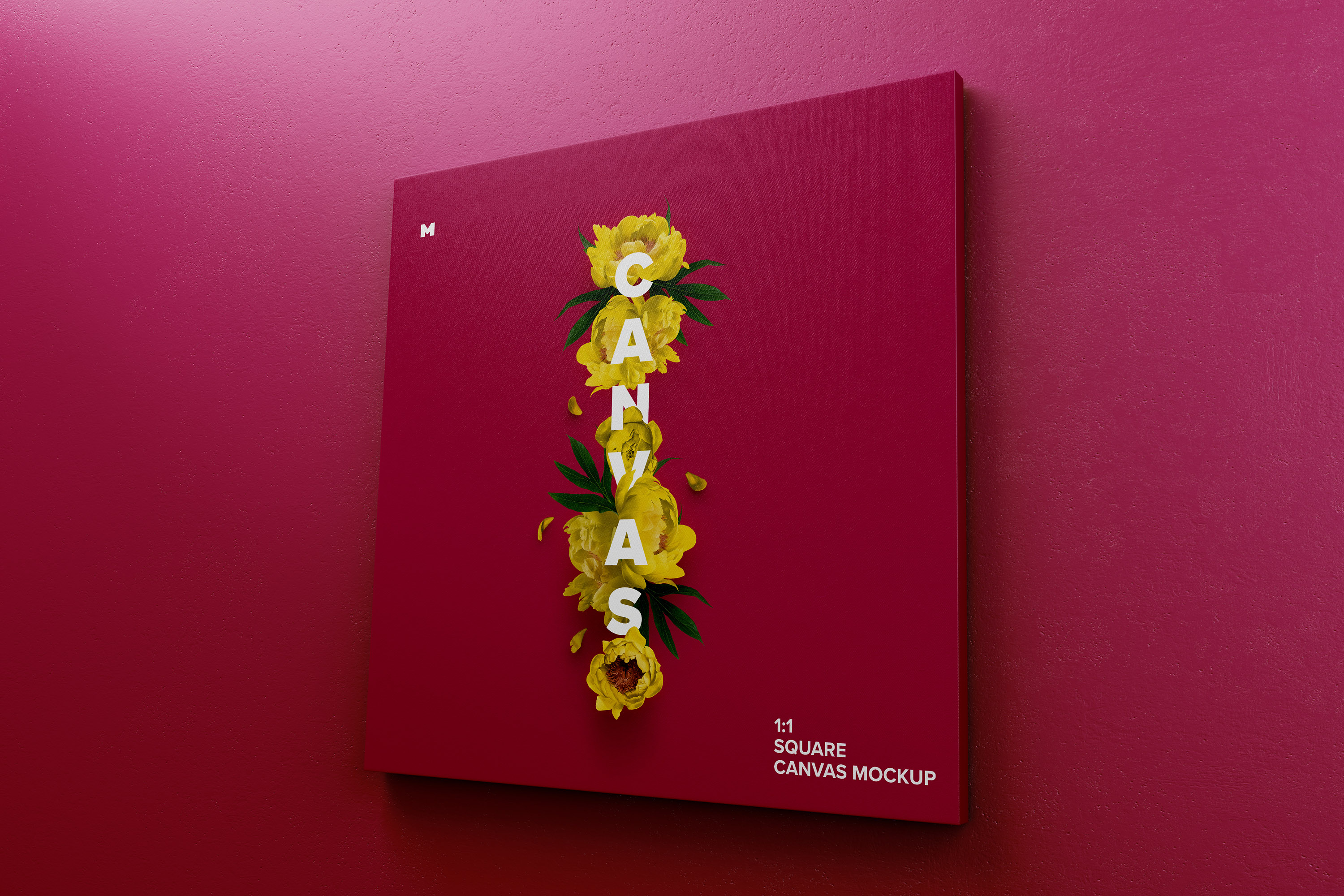 挂墙方形画布油画艺术作品展览右视图样机模板 Square Canvas Mockup Hanging on Wall, Right View插图(3)