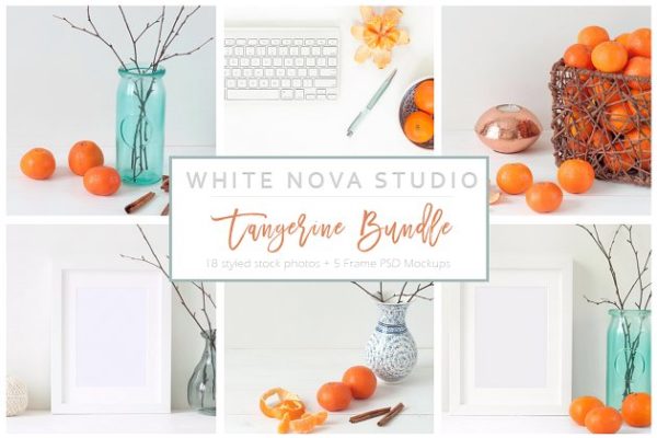 橙子水果摆设场景样机模板 Tiffany and Orange Bundle