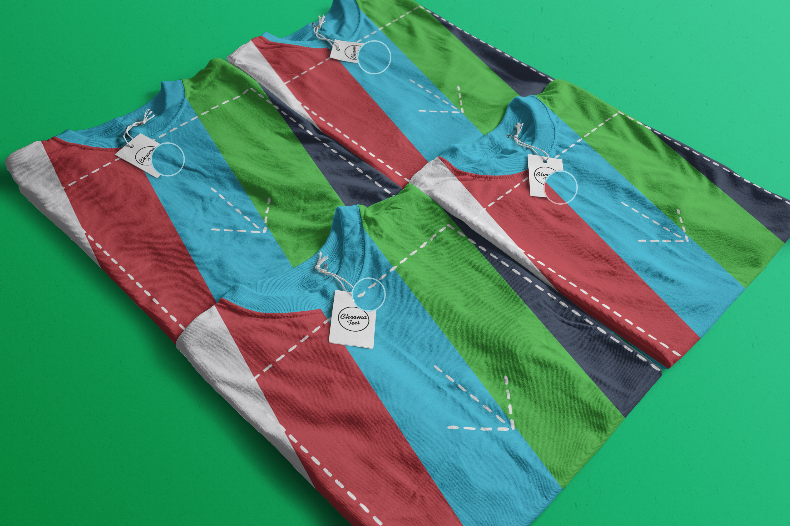 折叠平铺效果T恤印花图案设计图样机04 Folded T-Shirts Mockup 04插图(1)