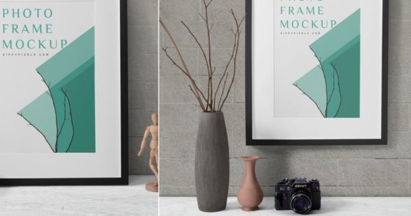 2款实木画框相框样机模板素材 2 Wood Frame Mockup Scenes