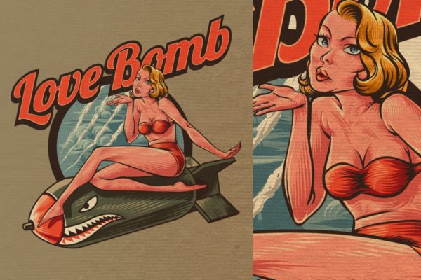 复古经典性感女孩形象Logo设计模板 Retro Vintage Pin Up Girl Logo