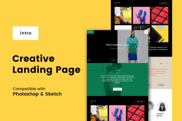 创意时尚网站着陆页设计PSD&amp;SKETCH模板 Intro Creative Landing Page (PSD + Sketch)