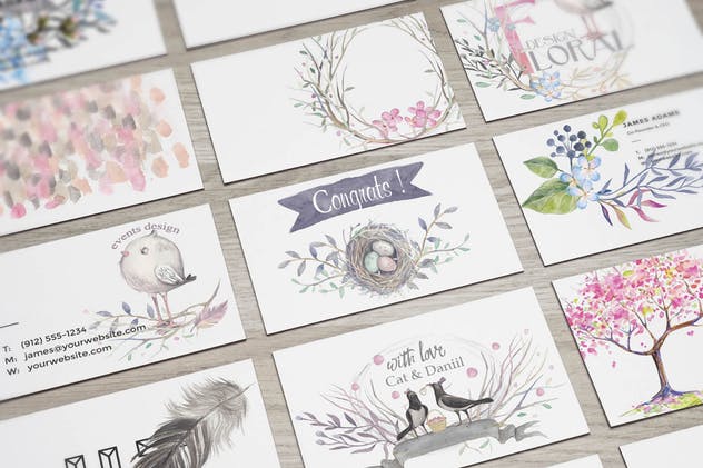 “春天与乌鸦”水彩插画元素合集 “Spring & crows” bundle插图(8)