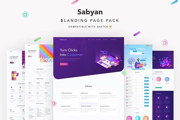 素材库下午茶：完美的产品或服务官网着陆页（Landing Page）模板套装下载 [Sketch]