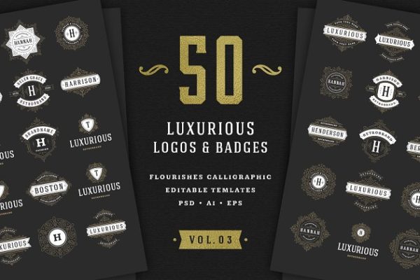50款复古豪华奢侈品品牌标志模板 50 Luxurious logos &amp; badges