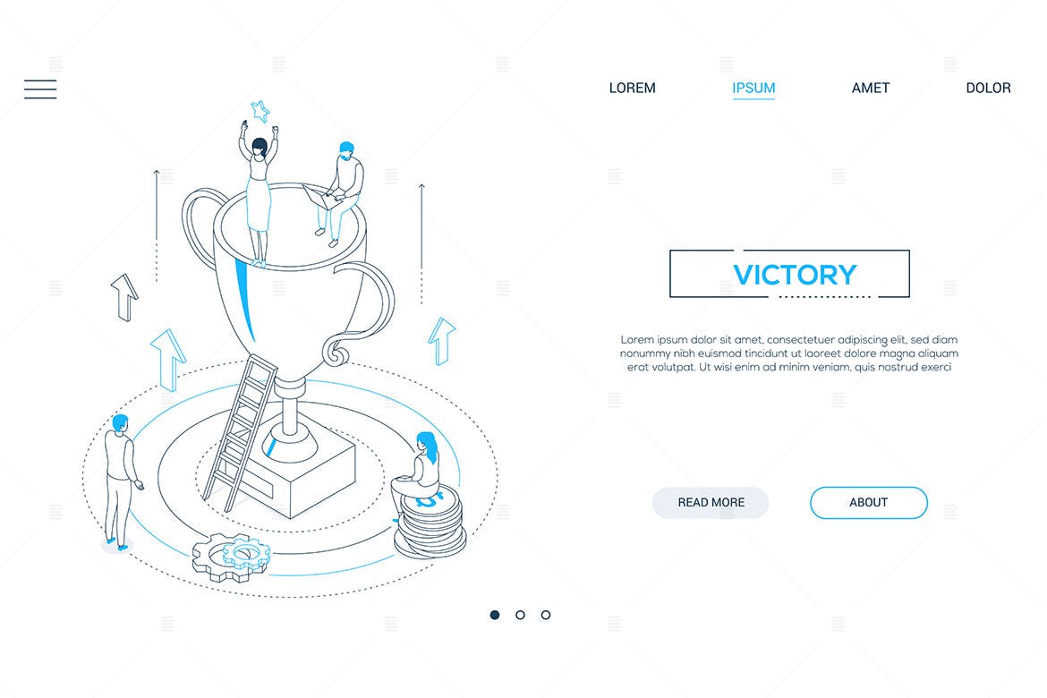 胜利主题线条设计风格等距素材库精选概念插画 Victory – line design style isometric web banner插图(1)