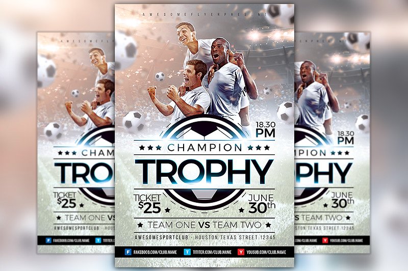 足球比赛活动海报设计模板 Champion Trophy Soccer Sports Flyer插图