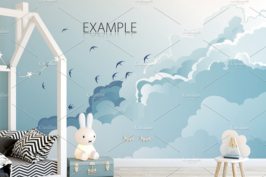 儿童卧室书房墙纸&相框样机 KIDS Interior WALL & FRAMES Mockup 3插图(29)