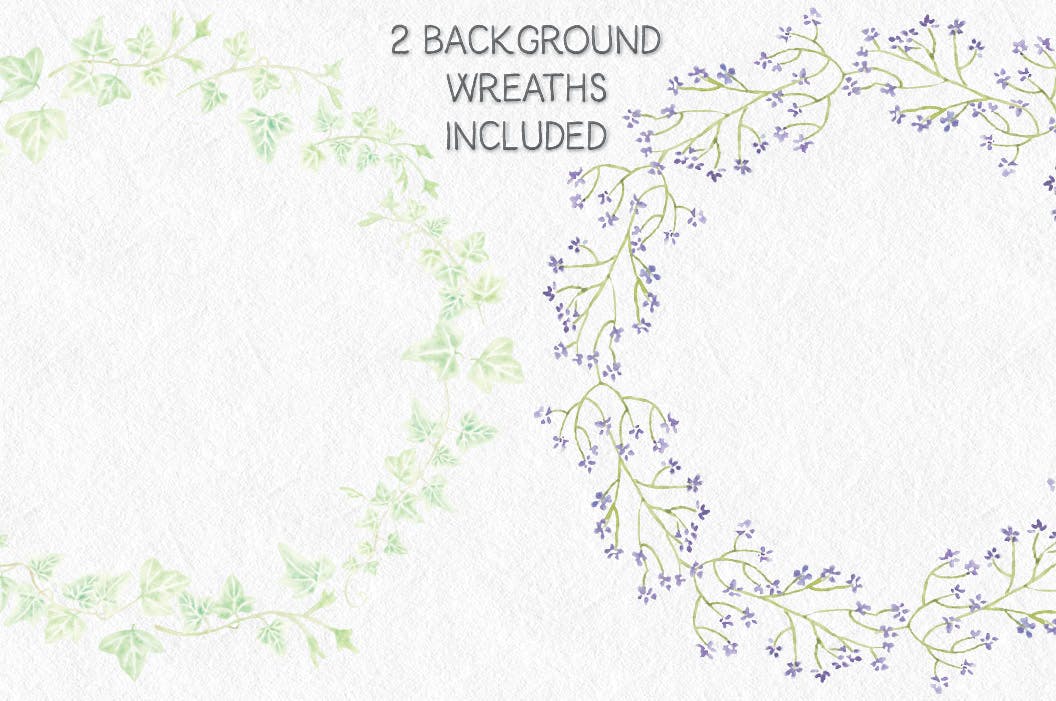 紫色水彩手绘花环图案PNG素材 Trio of Watercolor Floral Wreaths in Purple Shades插图(4)