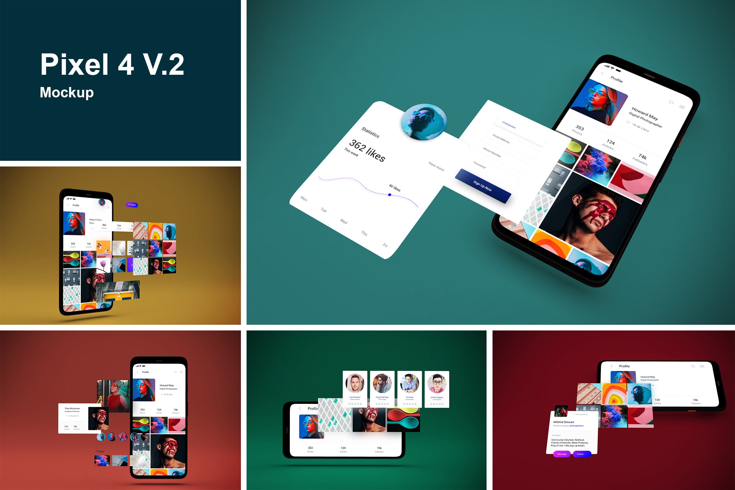 谷歌Pixel 4手机屏幕预览效果图素材库精选样机v2 Pixel 4 Mockup V.2插图