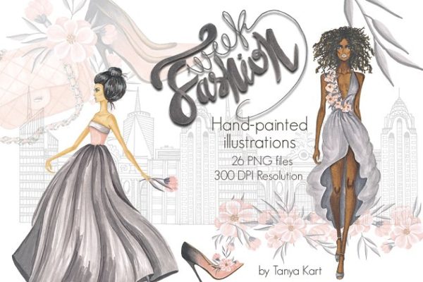 时装周手绘插画&amp;纹理合集 Fashion Week Design Kit
