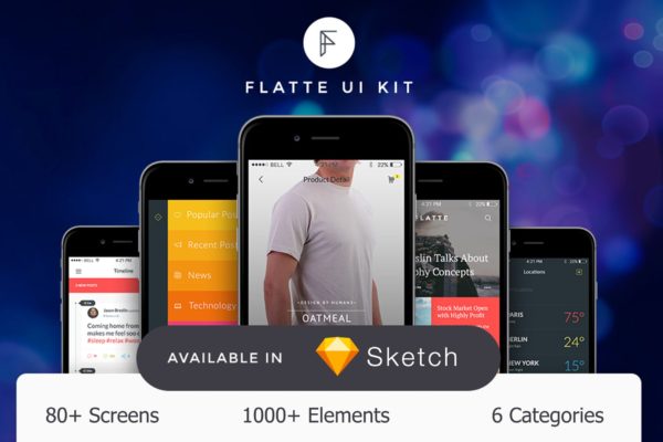 多用途扁平化APP设计UI工具包SKETCH模板 Flatte UI Kit – 80++ for Sketch