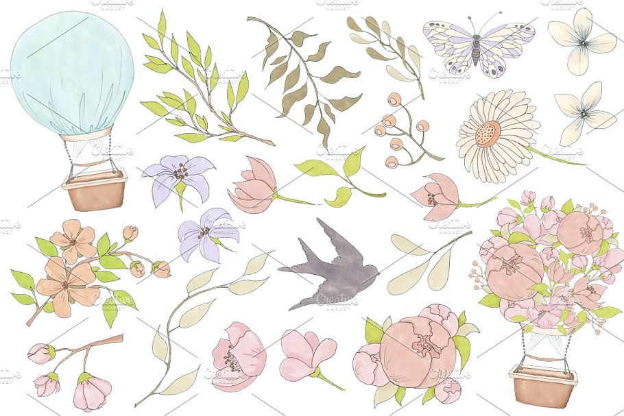 春季情调水彩插画合集 Spring Mood Design Kit插图(2)