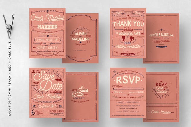 复古手写字邀请函/请帖设计模板套装 Vintage Hand Lettering Invitation Set插图(4)