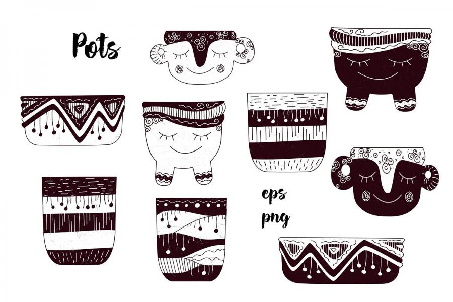 紫色的仙人掌和肉质植物矢量剪贴画插图(5)