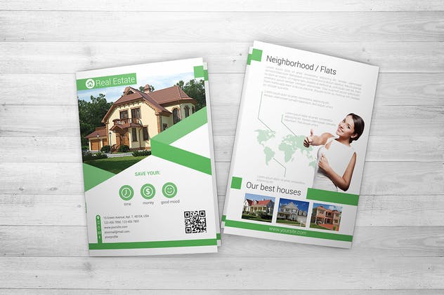 A4对折小册子传单样机 A4 Bi-fold Brochure Mock-Up插图(3)